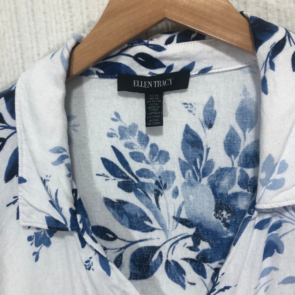 Ellen Tracy Womens XL Floral Print Tie Front Long Sleeve Button Down Shirt - Picture 4 of 9